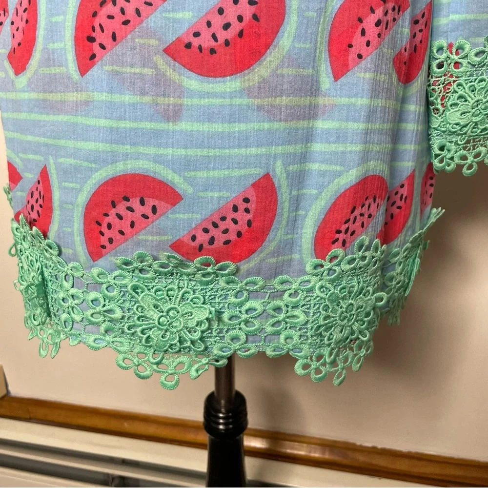 STS Sail To Sable Tunic Dress SZ S Watermelon Print Green Tassel Cotton - Picture 8 of 16